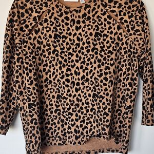 Rafaella Brown and Black Animal Print Crew Neck Top